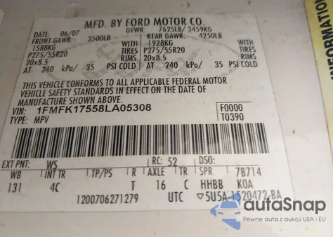 2008 Ford Expedition El Eddie Bauer/King Ranch из США, поврежденный, VIN 1FMFK17558LA05308